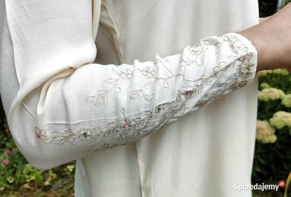 Kremowa bluzka tunika M 38 wiskoza jedwab