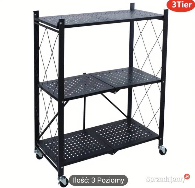 NOWY Składany czarny regał na kółkach 3 poziomy Regały Płock