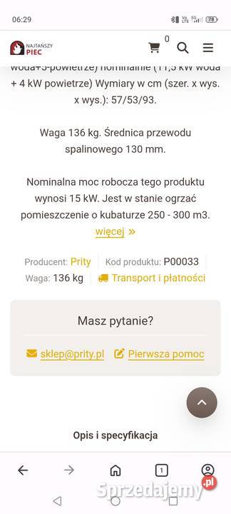 Sprzedam piec Prty FWG 15 mazowieckie Grodzisk Mazowiecki