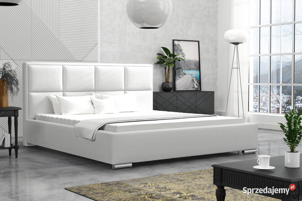 łóżko tapicerowane 180x200 białe + stelaz + pojemnik