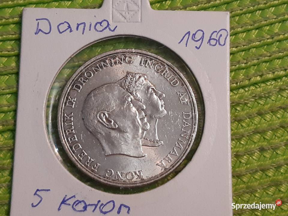 moneta srebrna Danii 5 koron z 1960r Łomża