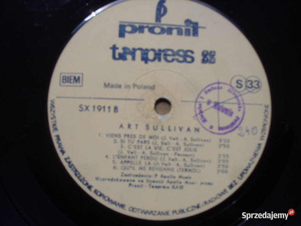 Winyl LP ART SULLIVANMONSIEUR CHOPIN TONPRESS SX Wołów
