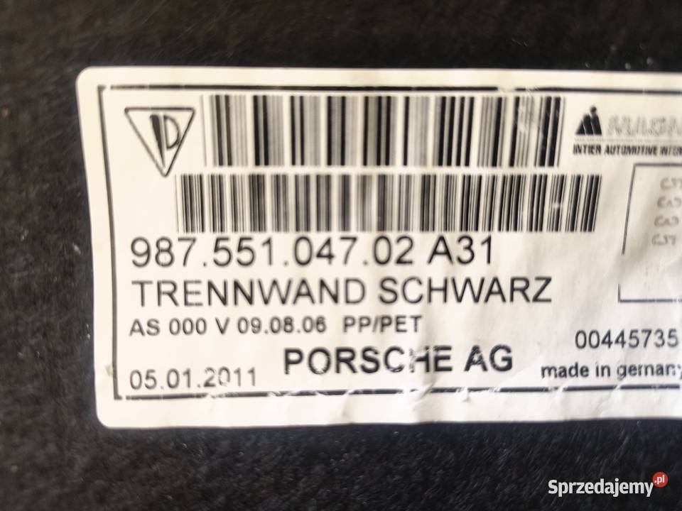 Tapicerka bagażnika czarna Porsche Boxter 987 Kakonin