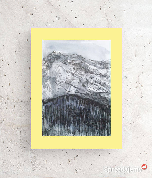 zólto szary obraz maowany ręcznie góry rysunek Gdańsk