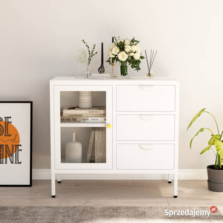 Komoda biała 75x35x70 stal i szkło hartowane Warszawa