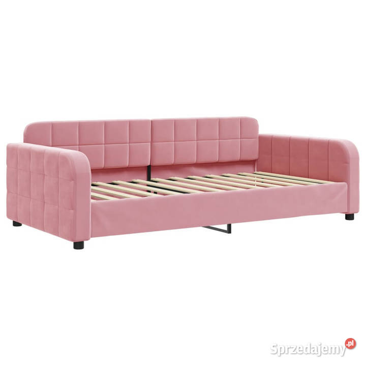Sofa z funkcją spania różowa obita aksamitem Łóżka