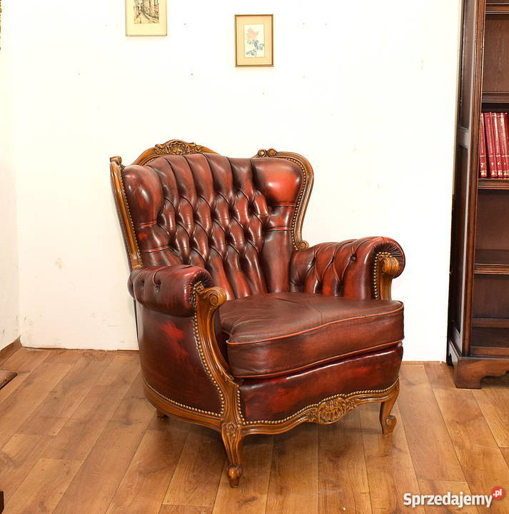 Fotel chesterfield piękny wygodny skóra pikowany Meble Świdnica