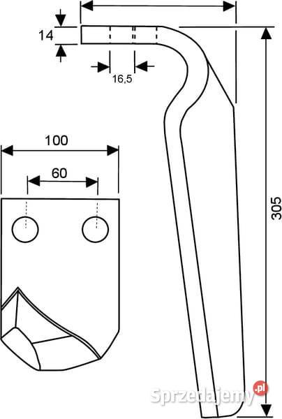 Ząb brony aktywnej prawy L305 mm pasujący do Do maszyn uprawowych Kamionna