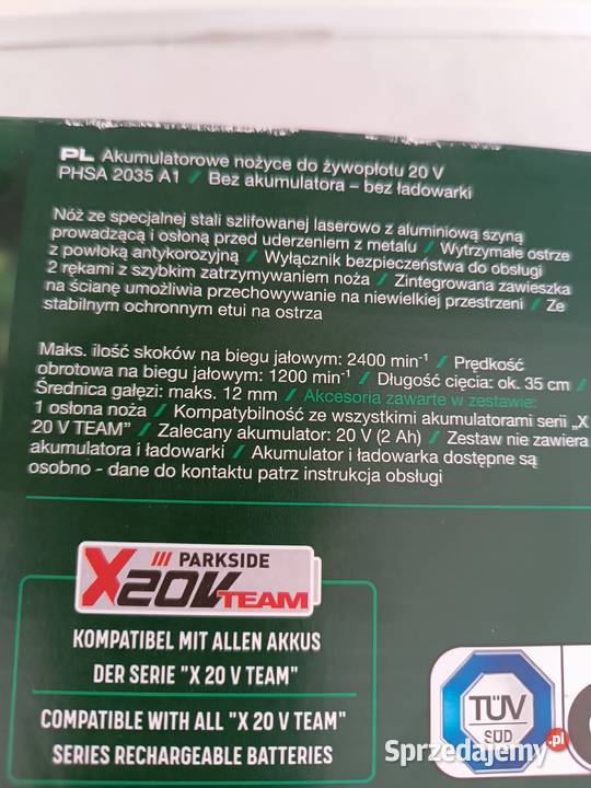 Akumulatorowe nożyce do żywopłotu Parkside 20 V opolskie Kędzierzyn-Koźle