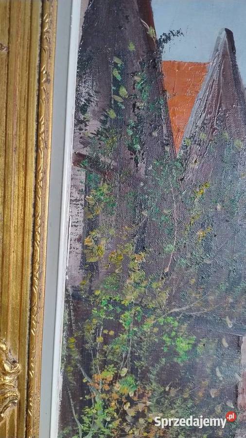 Stary obraz olej na płótnie w złotej ramie Iwonicz-Zdrój sprzedam