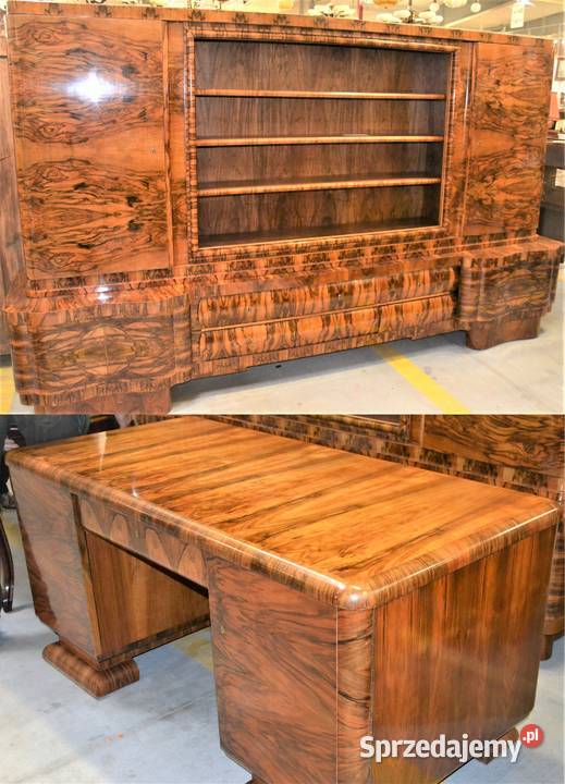 Biurko i Biblioteka 3m orzech 192030r Art deco mazowieckie Bronisze
