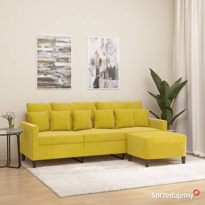 3osobowa sofa z podnóżkiem żółta 180 aksamit mazowieckie Warszawa