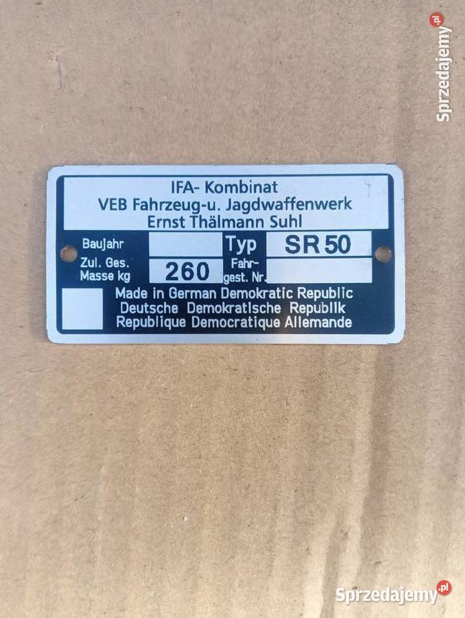 Tabliczka znamionowa Simson Sr 50 Tarnów