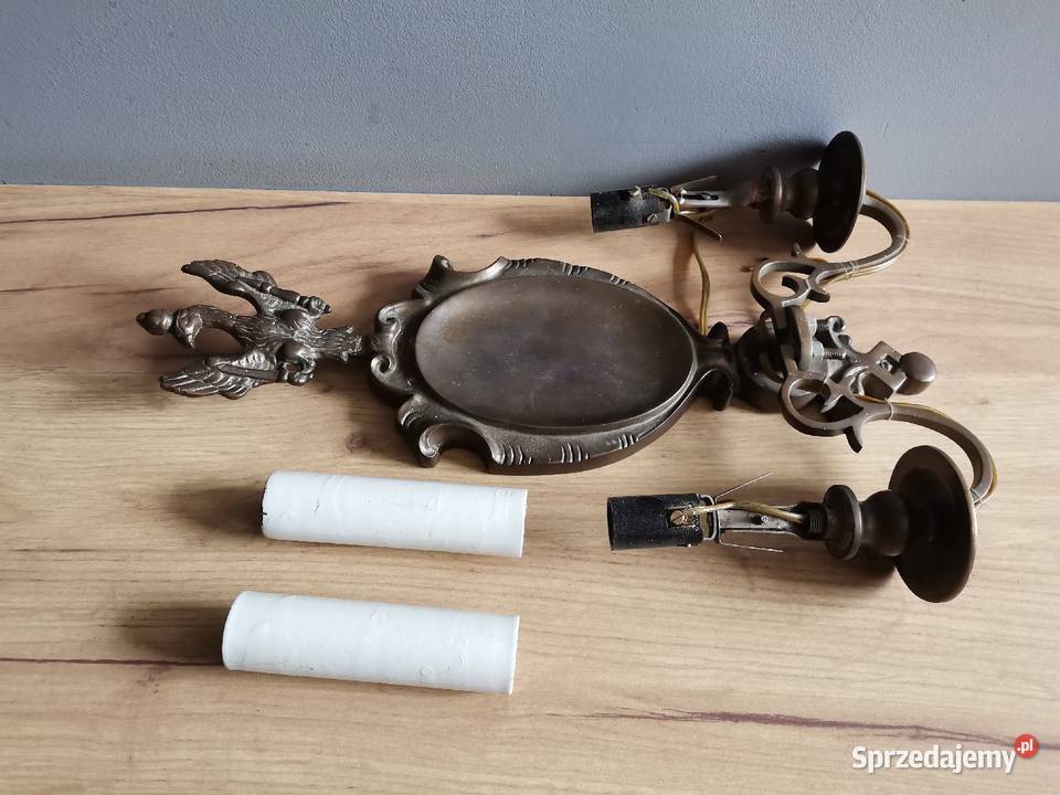 Stary mosiężny kinkiet z orłem lampa mosiądz śląskie