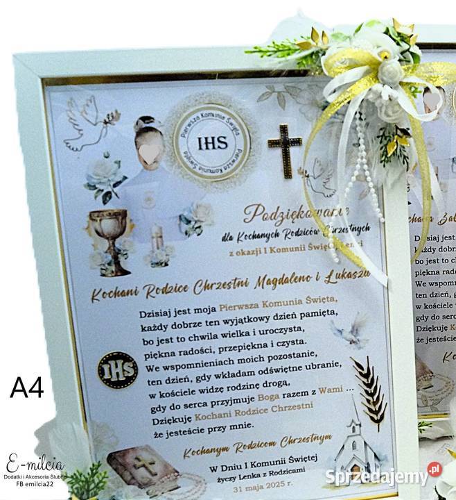 Ramki A4 Podziękowania 3D Chrzestnych i Dziadków Pozostałe Zielona Góra sprzedam