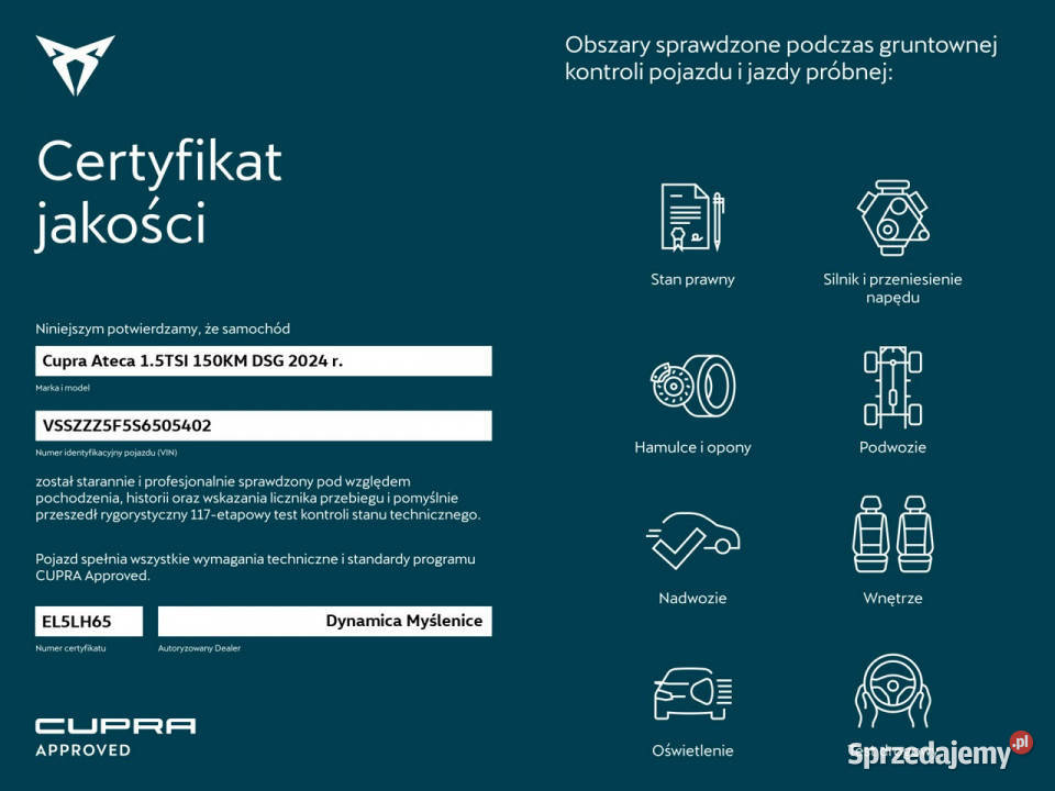 Cupra Ateca VAT 23 15TSI 150 DSG 2024 r salon Myślenice