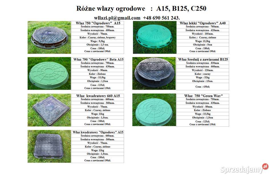 Różne włazy ogrodowe A15 B125 C250 Orzesze