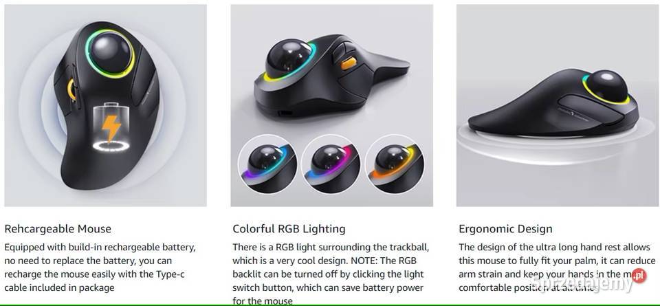 Trackball ergonomiczny bezprzewodowy 24G 2x Wi-Fi