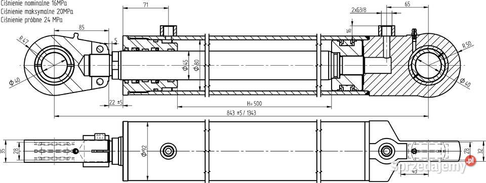 SIŁOWNIK Hydr SMT2LS 80x45 SKOK 500 REGULOWANE Części zamienne Solec Kujawski sprzedam