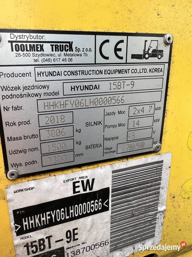 Wózek widłowy Hyundai 15BT9 1500 dolnośląskie