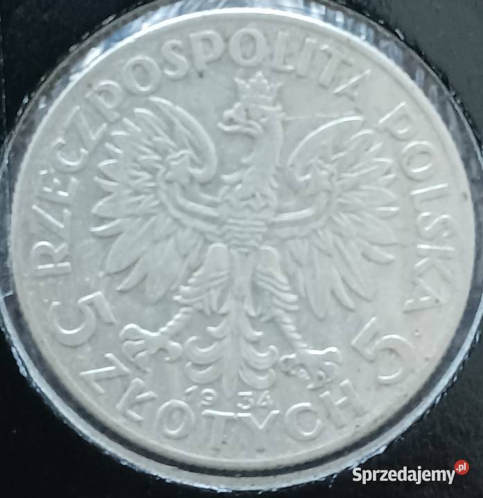 5 Głowa kobiety 1934 r srebro oryginał Konin