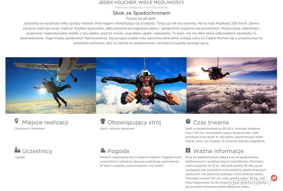 Skok ze spadochronem mazowieckie Warszawa sprzedam