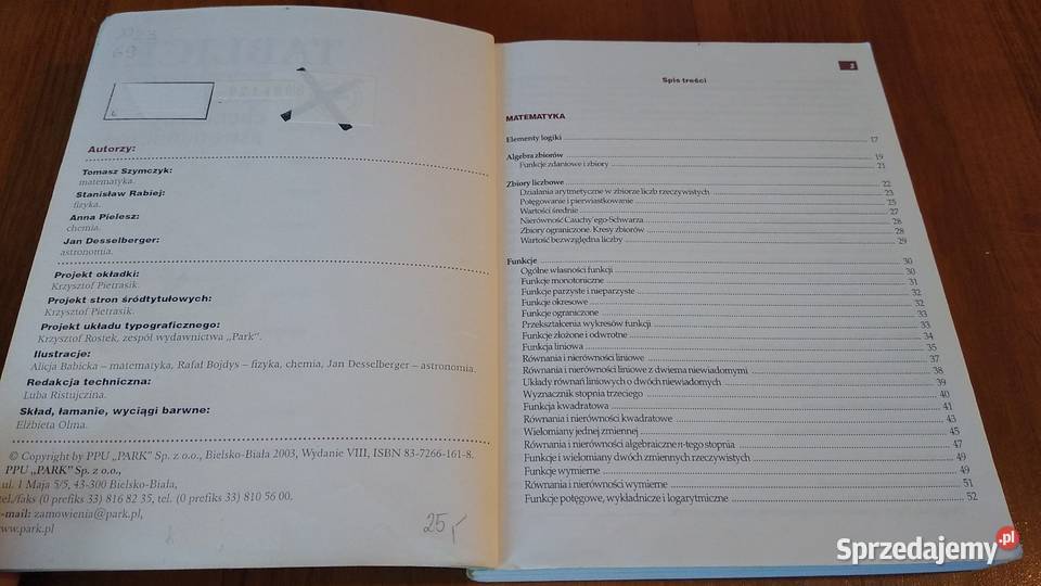 Tablice matematyczne fizyczne chemiczne szkoła ponadgimnazjalna Gdańsk sprzedam
