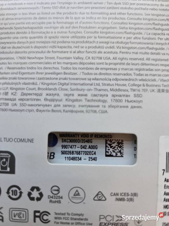 KINGSTON KC3000 2TB SSD PCI Express 40 x4 NVMe Oleśnica