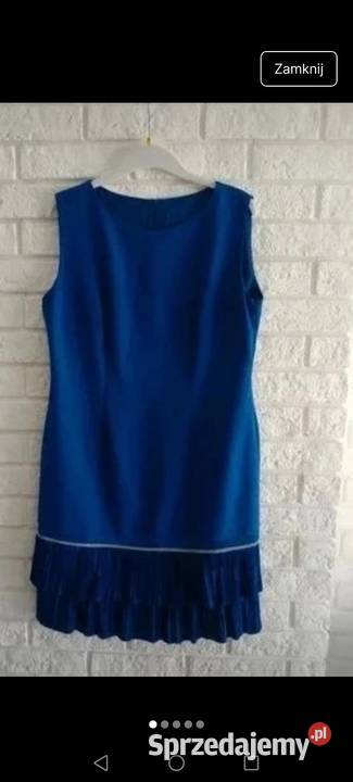Sukienka granatowa krótki rękaw z baskinką