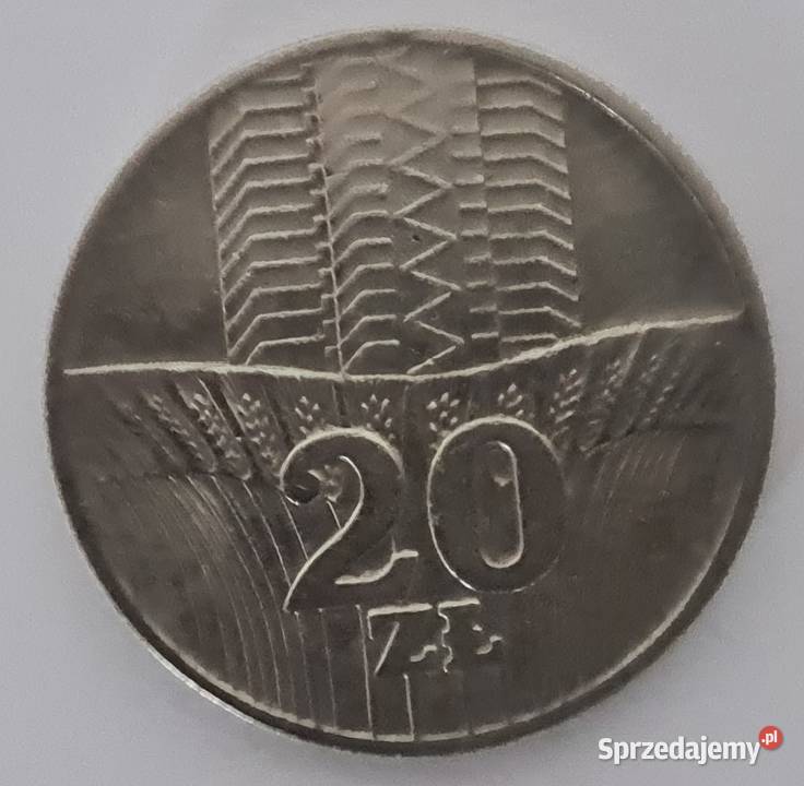 Moneta 20 złotych polskich PLZ z PRL-u  Wieżowiec i Kłosy