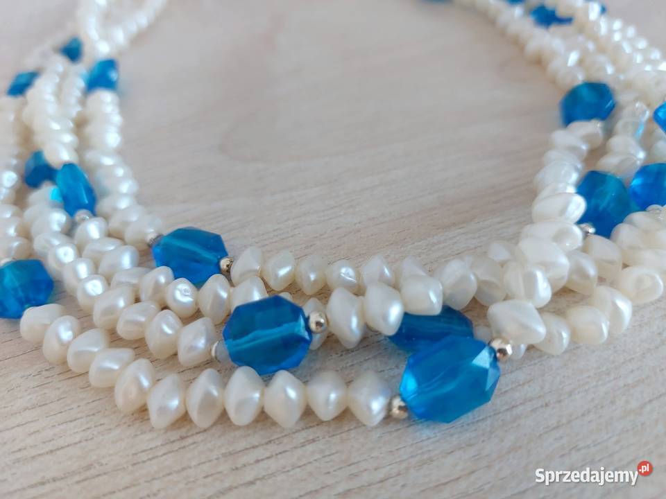 Korale naszyjnik Mohito białe perełki niebieskie Warszawa