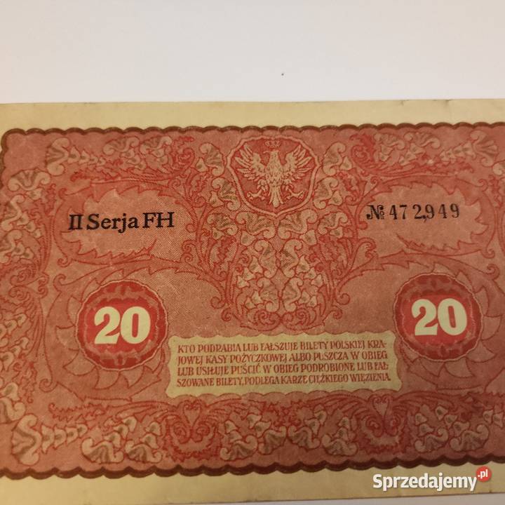 Banknot 20 marek polskich z 1919r seria II FH
