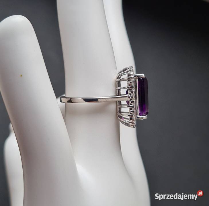 Pierścionek srebro 925 rodowane ametyst Otwock