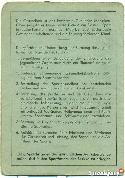 Sport Gesundheits dokument DDR wielkopolskie Ostrów Wielkopolski