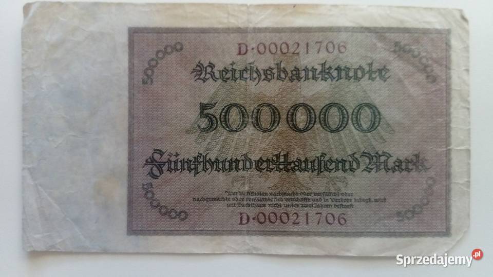 Banknot 500000 marek 1923 r Mosina sprzedam
