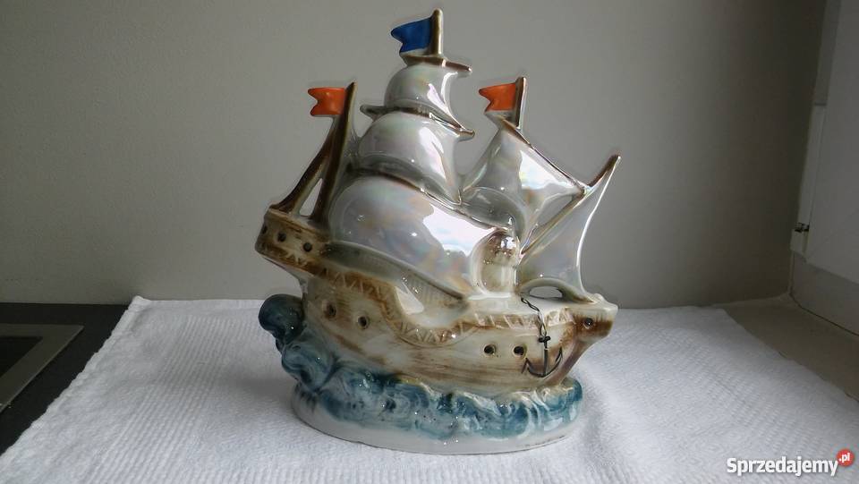 duża porcelanowa figurka statek żaglowiec antyk Gdańsk