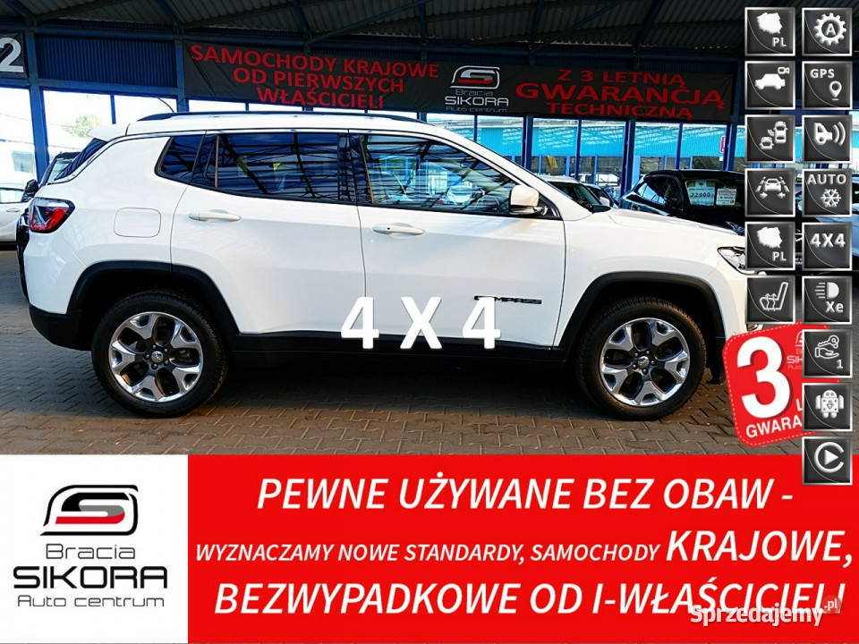 Jeep Compass ACC+El.Klapa 3Lata GWARANCJA I-wł Kraj Bezwypad 4x4 170KM LIM…