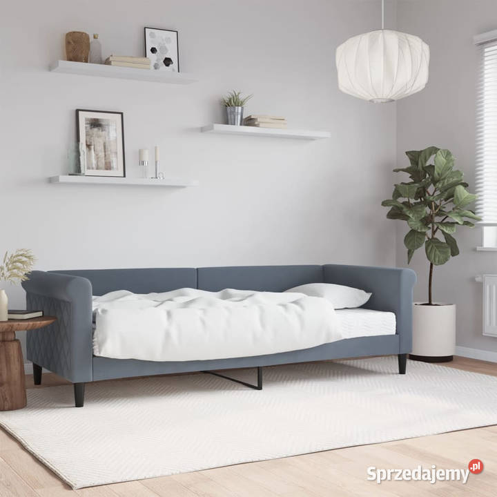 Sofa z materacem do spania ciemnoszara aksamit