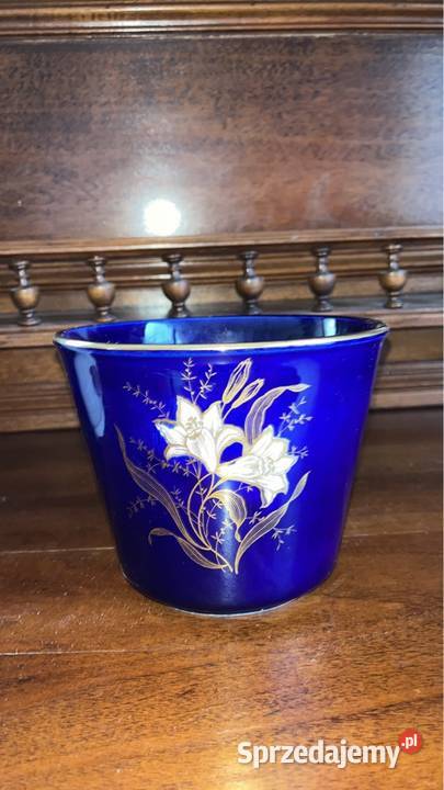 Doniczka osłonka Kobalt Złocona na krawędzi Z