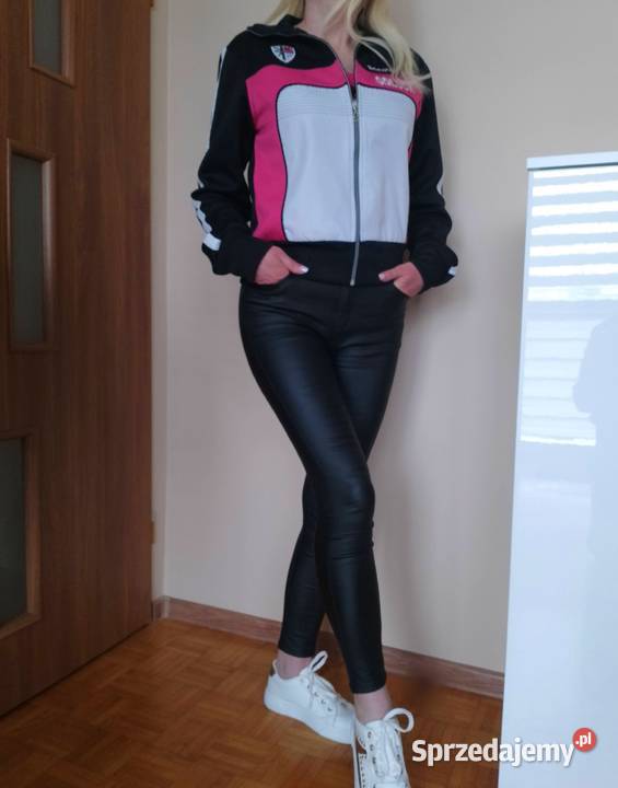 LUKSUSOWA kurtka bluza damska czarna róż M L Bez wzoru Łapy