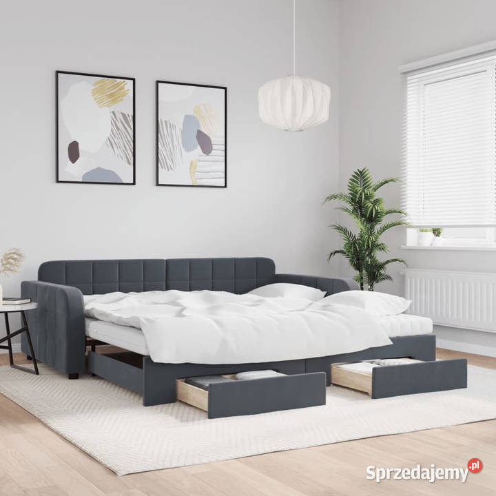 Sofa rozsuwana z szufladami ciemnoszara aksamit Warszawa