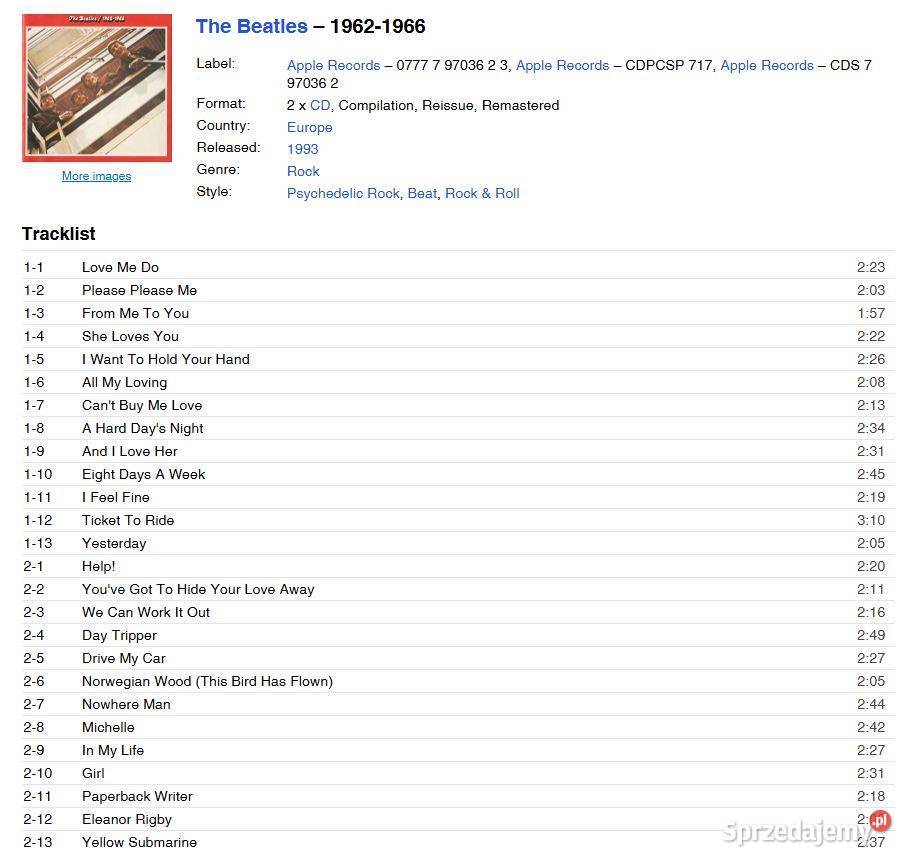 The Beatles 19621966 2xCD Apple Records 0777 7 lubelskie Biłgoraj