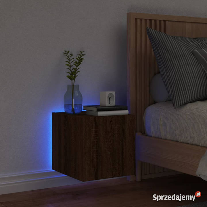 Ścienna szafka TV z LED brązowy dąb 305x35x30