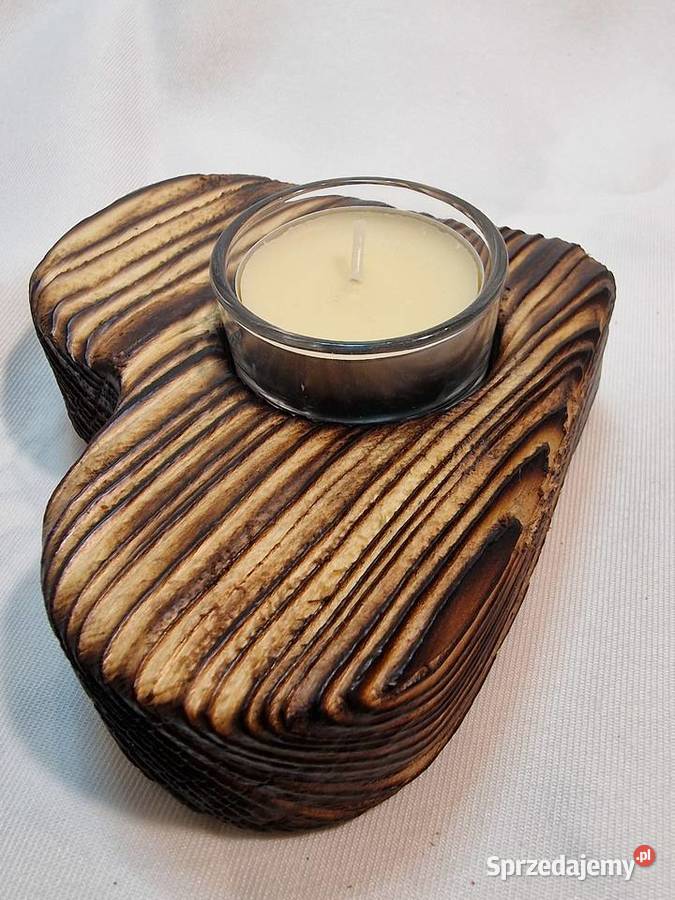 Świecznik drewniany serce naturalny na tealight Sępopol sprzedam