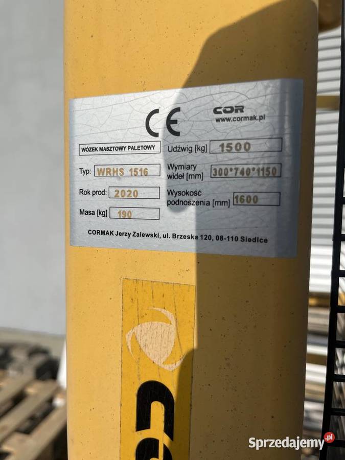 Wózek masztowy paletowy WRHS 1516