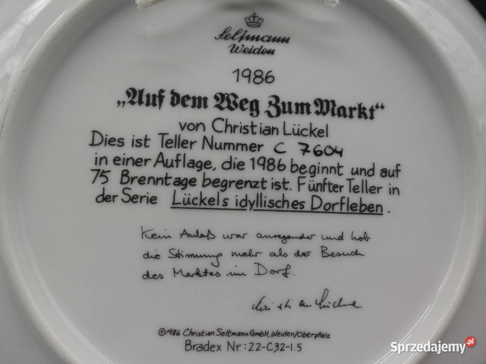 Talerz kolekcjonerski W drodze na targ Seltmann Porcelana i szkło wielkopolskie Raszków sprzedam