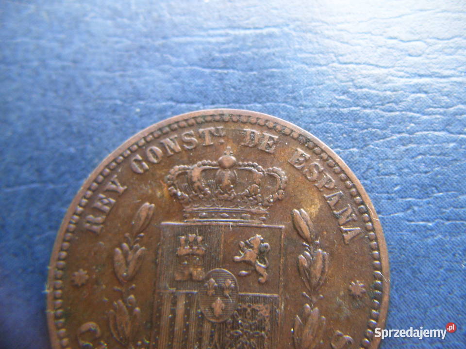 Stare monety 5 centym 1877 Hiszpania 3 Lesko