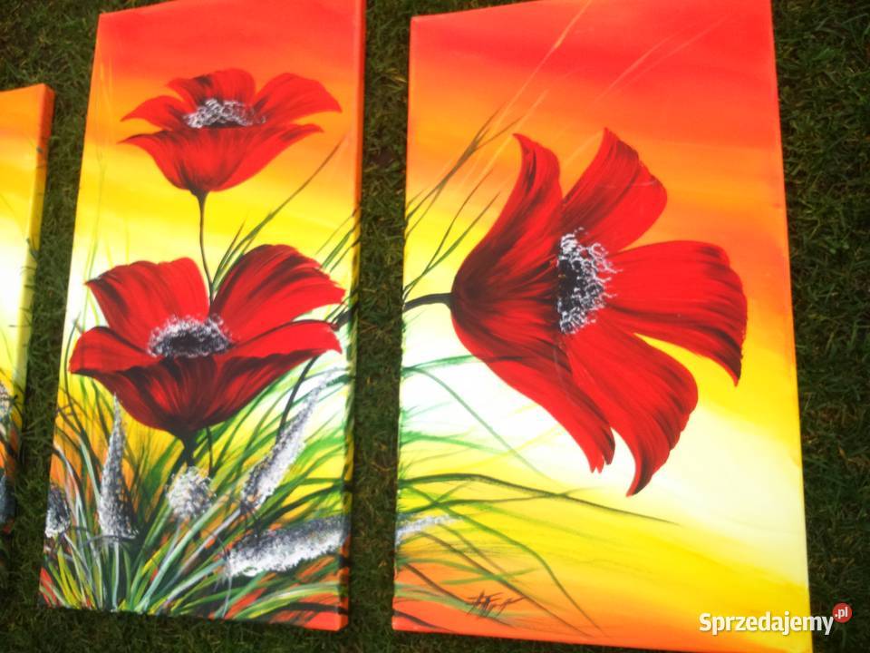 Obraz 3 częściowy kwiatygalmalarstwa Malarstwo Tuszkowo