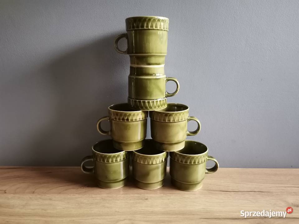 Stare nieużywane kubki 7 zielony porcelit Siemianowice Śląskie sprzedam