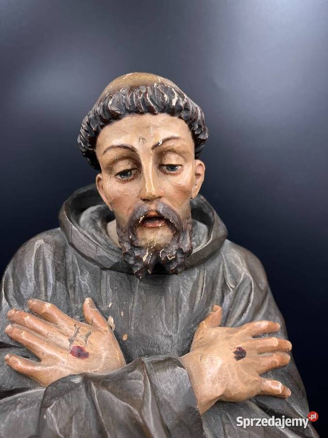 Drewniana rzeźba św Franciszka XIXw wielkopolskie Poznań